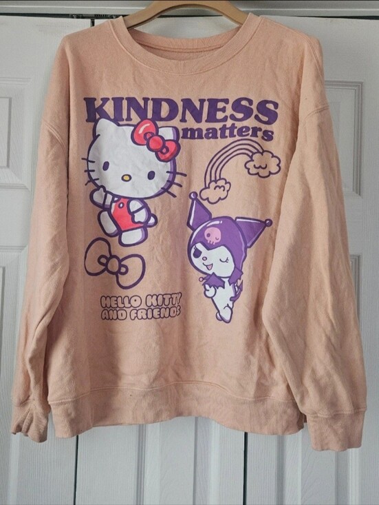 Hello Kitty Sweaters - Hello Kitty Peach/Pink Crewneck Sweatshirt with Purple Graphic